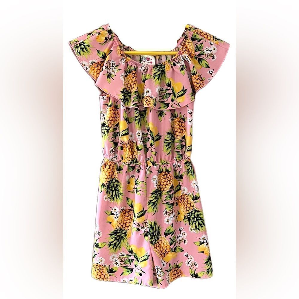 Jenna & Jesse pink romper with pineapples. Very cute girls romper. Size 12.
